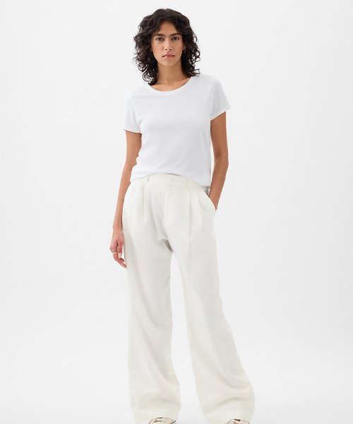 High-rise trousers made from linen and cotton